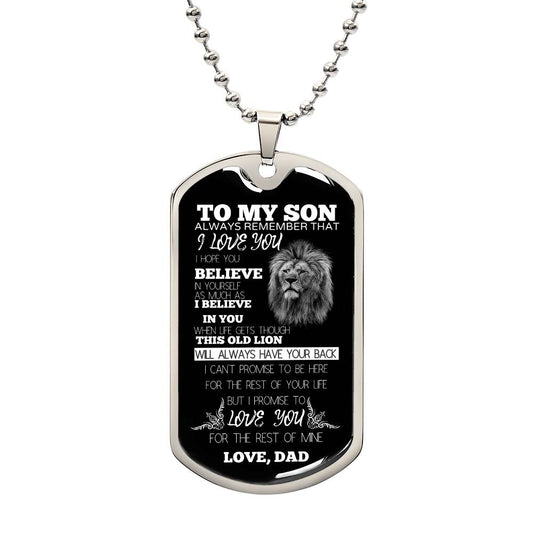 To My Son Lion Dog Tag